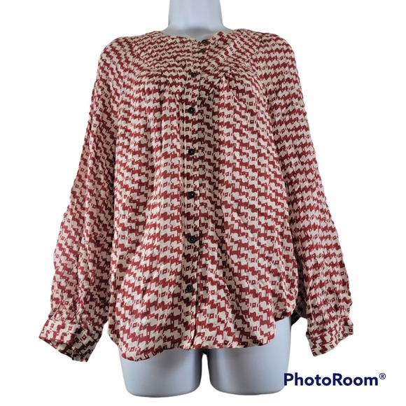 Anthropologie Maeve Avignon Abstract Scotty Dog Print Button Up Top Size Small - Picture 2 of 6